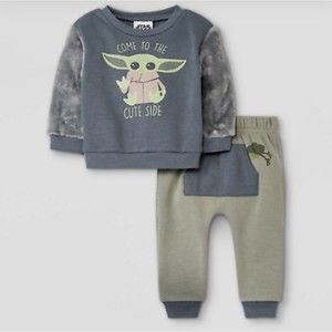 Star Wars Gray & Green Baby Yoda Grogu 2-Piece Crewneck Jogger Set Size 6-9M